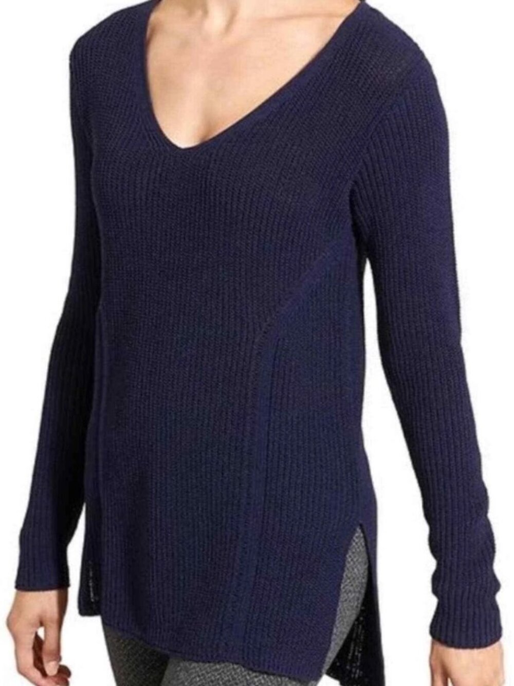 Athleta Navy Pullover Sweater with High-Low Hem